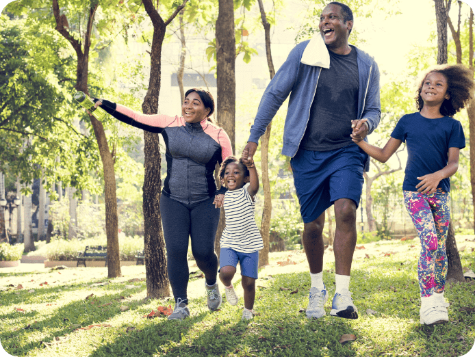 Family running in the outdoors forest